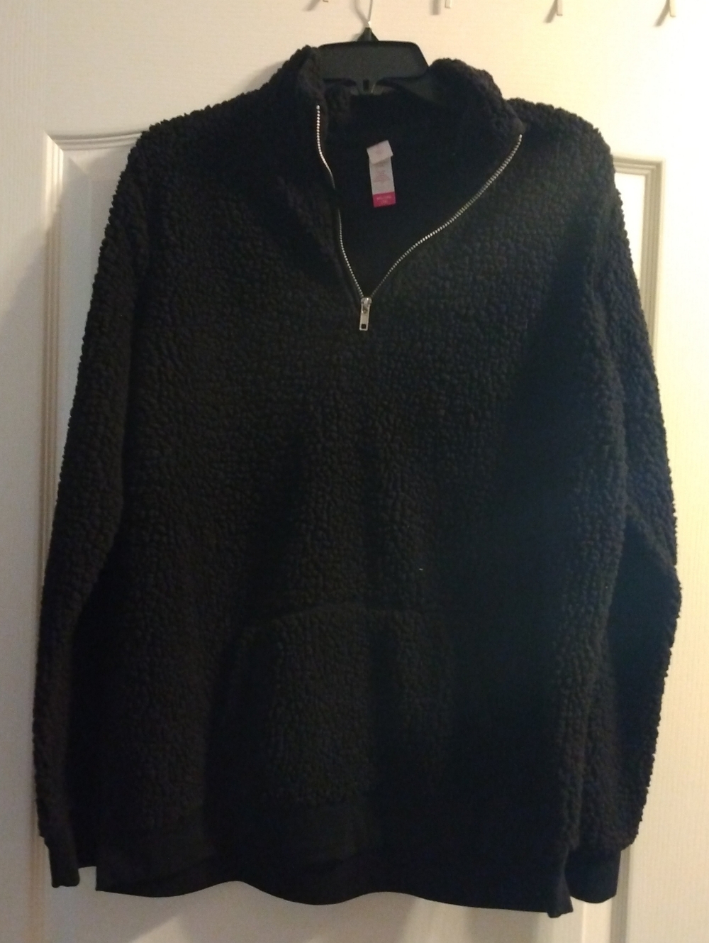 Cozy All Black Stretch Fleece Sweatshirt/Pull Over + Pockets & Zip Neck Sz XXL